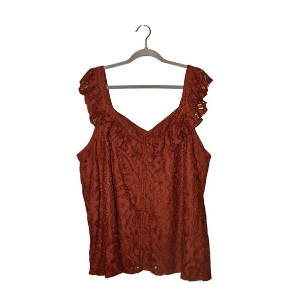 TORRID NEW $50 Lace Ruffle Sleeveless Tank Top Brick Red 3 / US 3X - Picture 1 of 4
